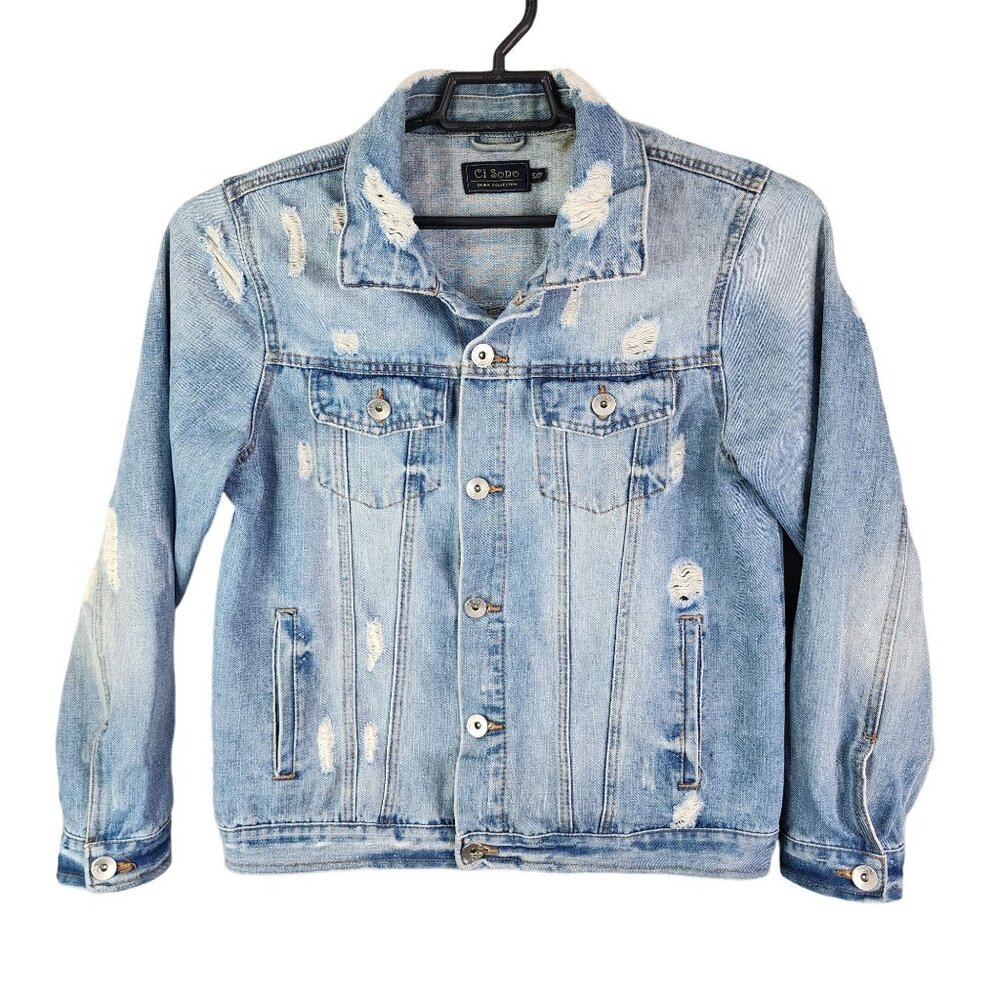 Womens Ci Sono Denim Collection Blue Jean Jacket Distressed Button Up Size S